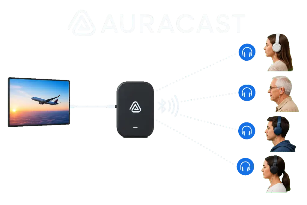 Auracast Bluetooth -kuuntelu yhteensopivilla kuulokkeilla ja kaiuttimilla
